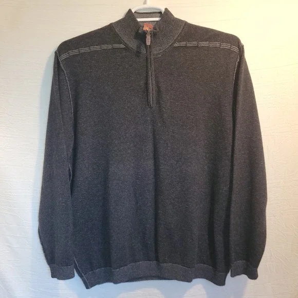 Tommy Bahama Sweater Medium Wool Cashmere 1/4 Zip Charcoal Gray Men's Mock Neck - Picture 3 of 12